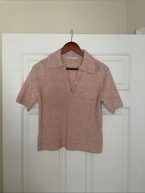 Abercrombie & Fitch Blush Pink Short-Sleeve Collared Knit Top
